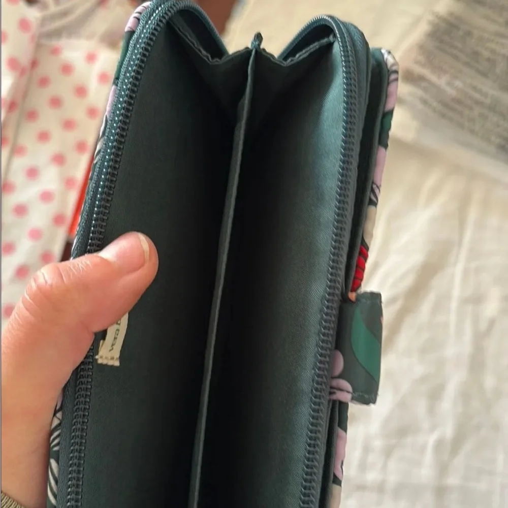 Vera Bradley Quilted Zip Wallet in Dark Green with Lavender Floral - Picture 4 of 5